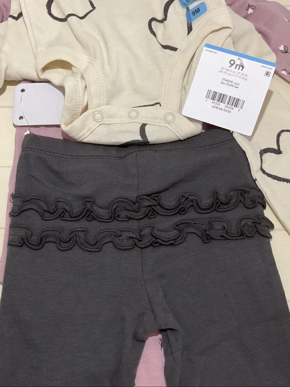 Carter's Cream Bodysuit with Black Heart Sketches & Mauve Long-Sleeve